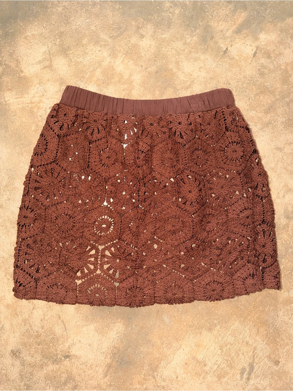 Time and Tru Brown Crochet Swim Cover Up Skirt Side Slit NWT Small - Picture 5 of 9